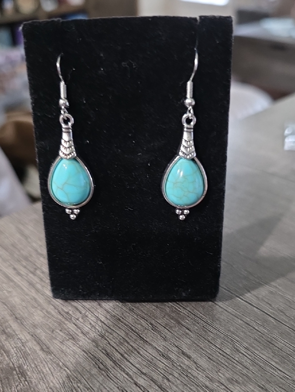 Turquoise Teardrop Silver Dangle Earrings - Women Jewelry